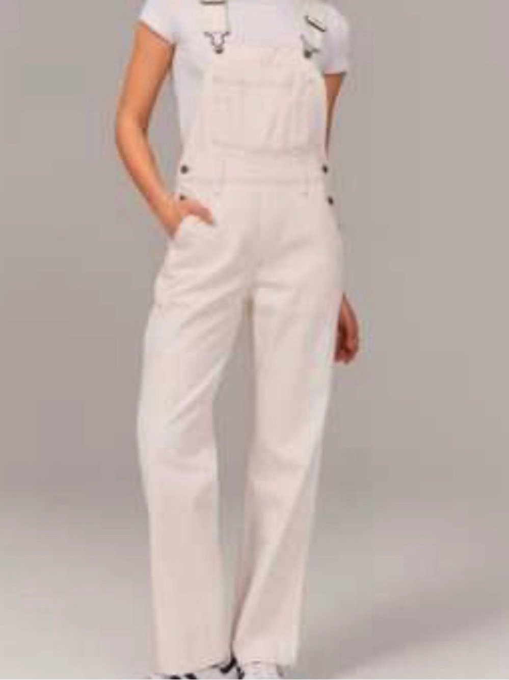 Abercrombie & Fitch White Denim Baggy Fit Overalls